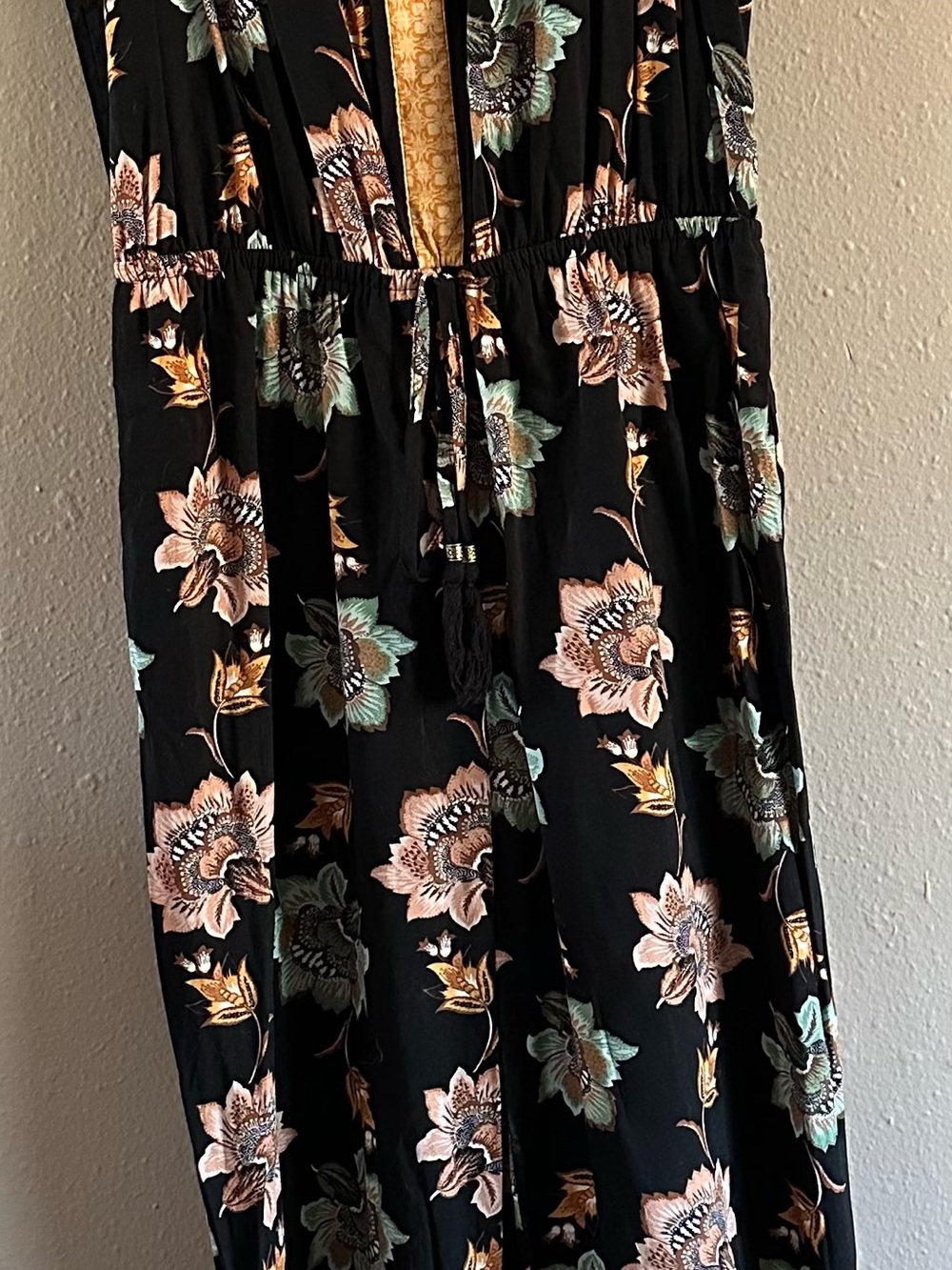 DR2 Black Maxi Skirt with Peach Blossoms and Mint Leaves